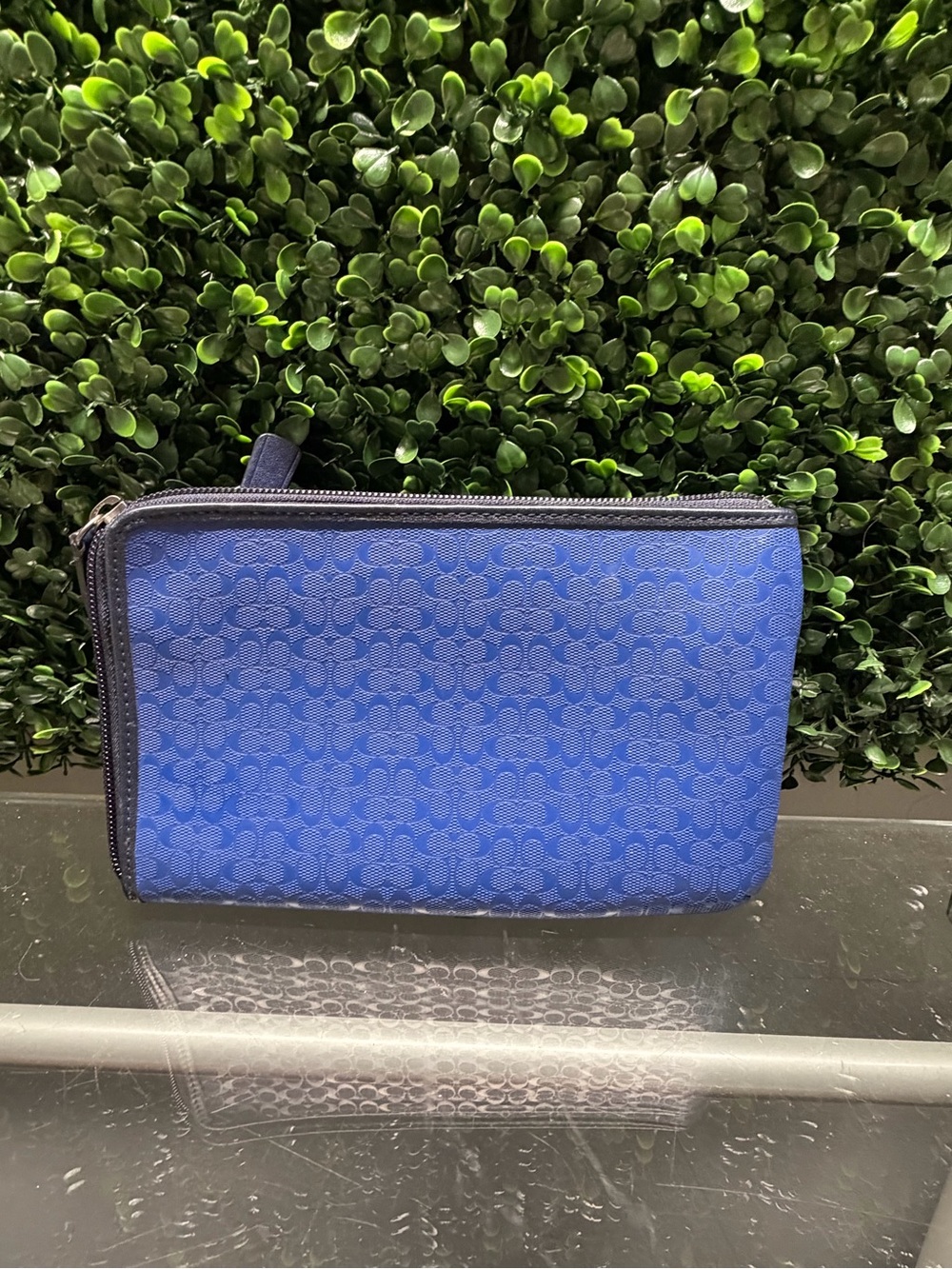 Coach Blue Signature Zip Wallet with Navy Trim - Picture 2 of 5